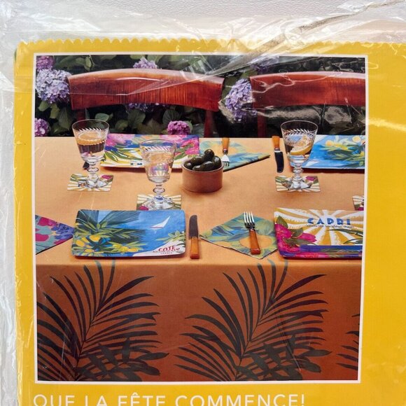 Isabelle Party Yellow & Green Paper Table Cover 62.5" X 89.5" With Palm Design - Picture 3 of 6